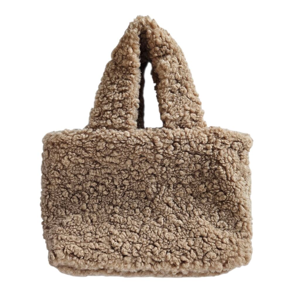 LAUNDRY by Shelli Segal Teddy Bear Sherpa Bag Tan Tote Handbag Purse NEW NWOT